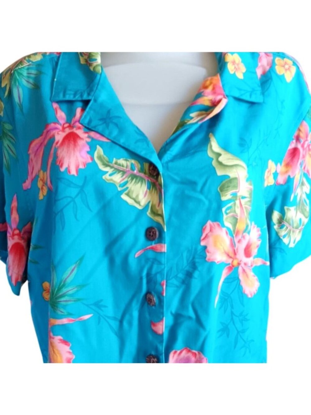 Vintgae Women's Large Hawaain Shirt Top Havana Jacks Cafe Tropical Rayon 1990's